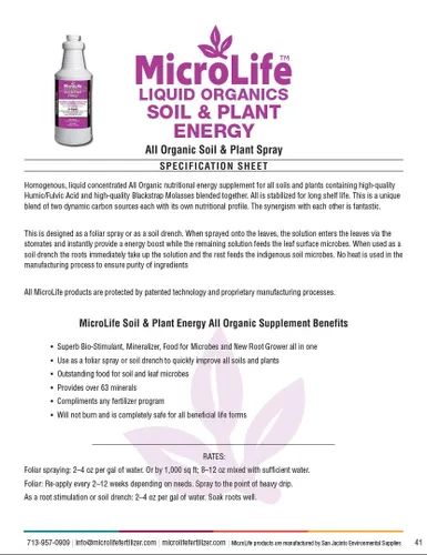 Vista 5 de MicroLife Soil & Plant Energy Concentrado orgánico líquido de ácido húmico/fúlvico y melaza en aerosol foliar o estimulador de raíces, 1 cuarto