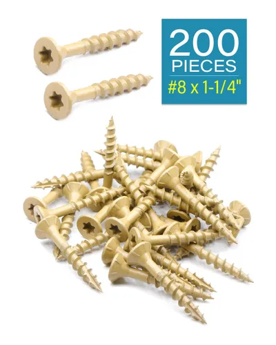 Vista 2 de Tornillos de cubierta, tornillos de madera para exteriores #8 x 1-1/4 pulgadas, 200 unidades, acero al carbono con estrella y roscas gruesas