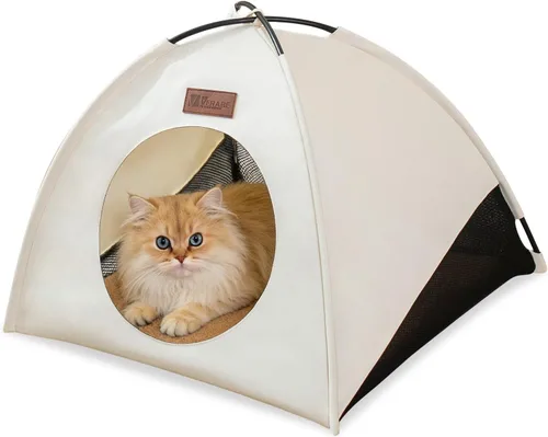 Vista 9 de Tienda de campaña piramidal desplegable para gatos y gatos pequeños de hasta 6.6 libras, resistente al agua, transpirable, plegable, con cojín