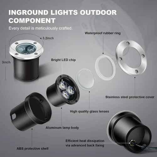 Vista 2 de Paquete de 4 luces LED de bajo voltaje de 3 W y 12 V, luz LED de paisaje impermeable IP67 luces de camino para exteriores, focos de árboles