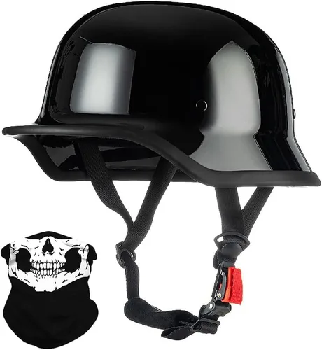Vista 13 de Medio casco de motocicleta alemana vintage, aprobado por DOT, para adultos, hombres y mujeres, casco retro abierto, con hebilla ajustable