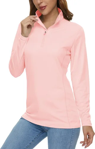 Vista 22 de MAGCOMSEN Camiseta de manga larga para mujer, con cremallera de un cuarto 01-Negro