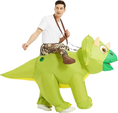 Vista 4 de GOOSH Inflatable Dinosaur Costume Adult Halloween Blow up Triceratops Costumes Women Man Funny Riding Dinosaur Cosplay