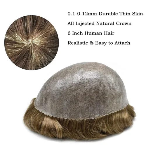 Vista 355 de Toupee para hombre 100% cabello humano real tupé para hombres 0.004 in piel de poliuretano para hombre, sistema de reemplazo de piezas de pelo
