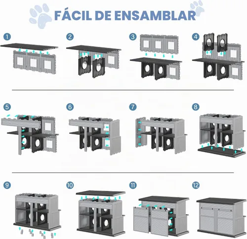 Vista 7 de Casa de gato resistente a la intemperie para exteriores, casa para gatos al aire libre para múltiples gatos, refugio de resina de doble piso
