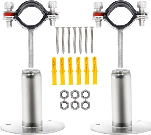 Vista 3 de Paquete de 2 soportes de tubo, abrazadera de tubo de montaje en pared y techo de acero inoxidable 304 con anillo colgante y tornillos para tubo