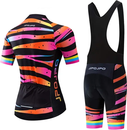 Vista 158 de Camiseta de ciclismo para mujer, manga corta y pantalones cortos de ciclismo acolchados para verano