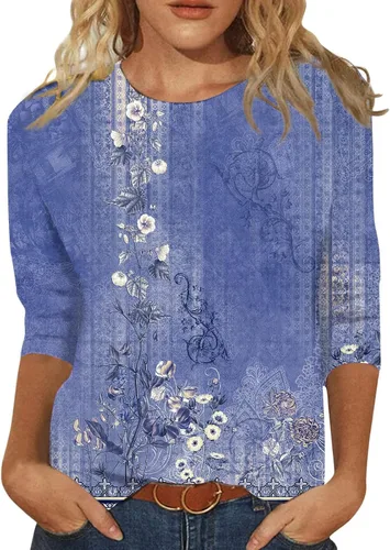 Vista 169 de Camisetas personalizadas para mujer, a la moda, casual, de séptima manga, estampada, cuello redondo, camiseta
