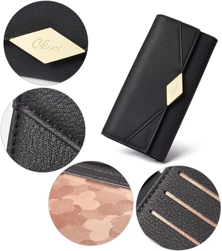 Vista 5 de Cartera de cuero suave para mujer, con tres pliegues y organizador de tarjetas