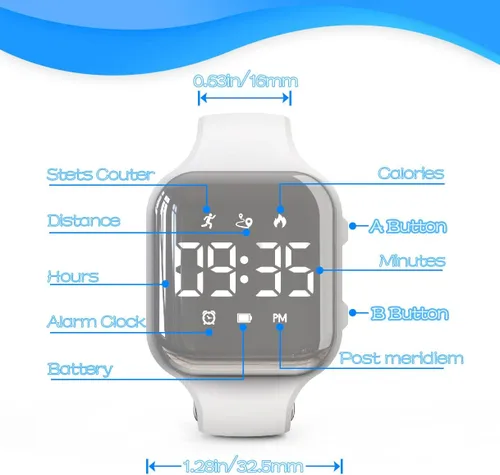 Vista 5 de Reloj LED multifunción para conteo de pasos para niños, reloj digital, podómetro sin Bluetooth, cronómetro, reloj despertador, calorías
