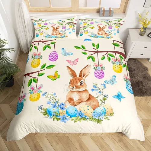 Vista 11 de Erosebridal Juego de funda de edredón de Pascua de conejos, tamaño Color 01