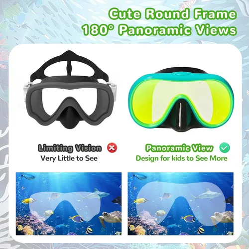Vista 2 de Keary Gafas de natación para niños con cubierta de nariz para 5-16 años, máscara de natación para niños pequeños, niñas y jóvenes, antivaho