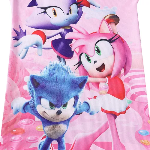 Vista 3 de Vestido de erizo para niñas, diseño gráfico de dibujos animados, videojuegos, película, personajes de verano, ropa para el hogar para 3-8 años