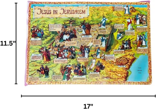 Vista 3 de Juego de 4 manteles individuales religiosos de plástico para mesa de comedor con Jesús en Jerusalén, Israel