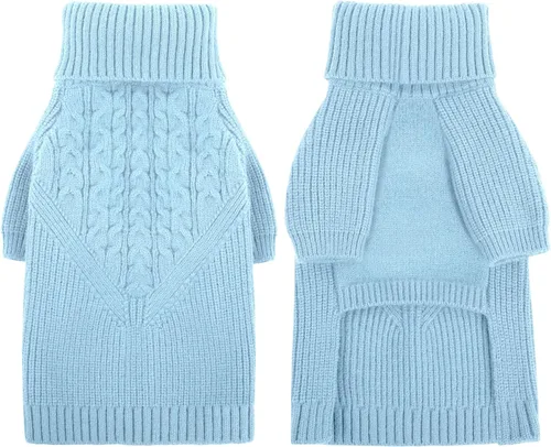 Vista 7 de Queenmore Suéter de invierno para cachorros – Suéter cálido de invierno para perros medianos y medianos, manga larga, cuello alto, azul, XS