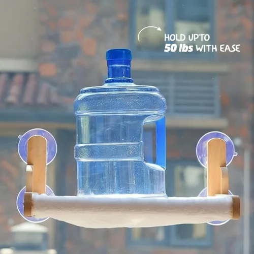 Vista 3 de Percha plegable para ventana de gato con funda peluda de felpa, hamaca para gatos con marco de madera, ventosas resistentes, no requiere
