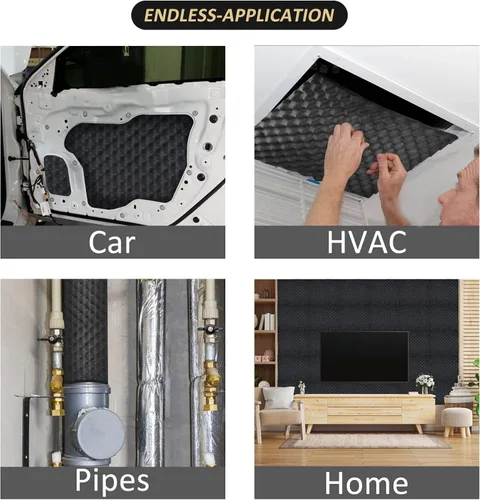 Vista 5 de TroyStudio Amortiguador de sonido para coche 3 en 1 - 6 piezas, panel de espuma de célula cerrada de butilo autoadhesivo de 16 X 12 X 0.7 pulgadas