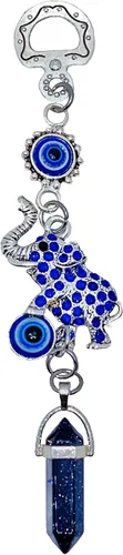 Vista 8 de LUCKBOOSTIUM Colgante de elefante feliz con azul, blanco y negro, adorno colgante de coche y piedra preciosa de dije – Accesorios para espejo
