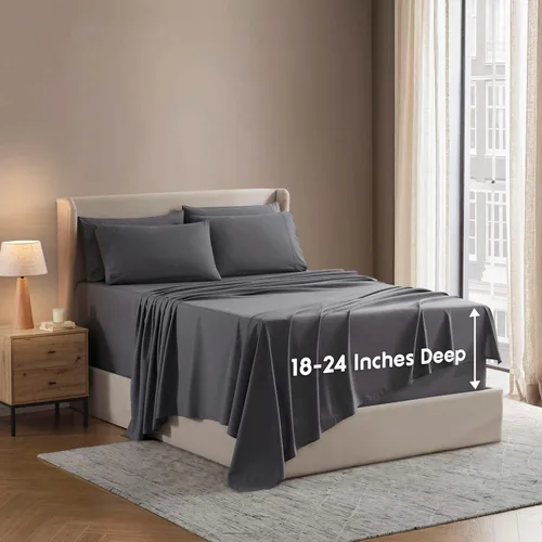Vista 22 de Nestl - Juego de sábanas de bolsillo extraprofundo y de microfibra suave, 7 piezas, sábanas y fundas de almohada resistentes a la decoloración
