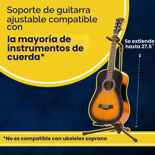 Vista 2 de Hola! Music Soporte de guitarra – Altura ajustable, plegable con cuello acolchado y yugo – Paquete de 1 trípode