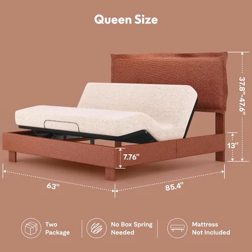 Vista 11 de FLEXISPOT Base de cama ajustable Queen con marco tapizado, elevación de cabeza y pies, capacidad de 600 libras, no necesita somier, diseño