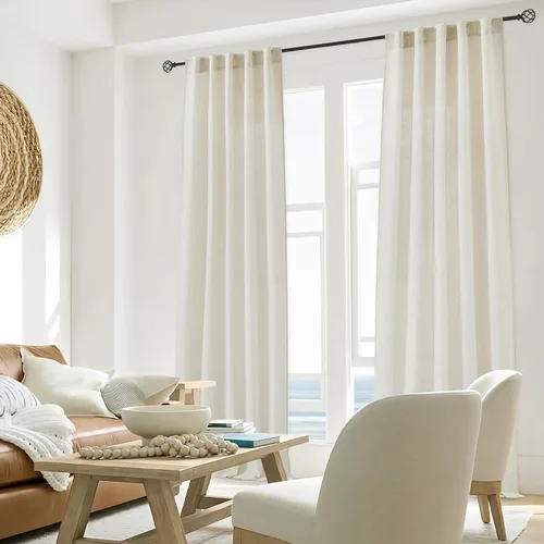 Vista 7 de Cortinas de lino natural mezclado semitransparentes con pestaña trasera para sala de estar, cortinas de lino texturizado estilo bohemio para filtrar