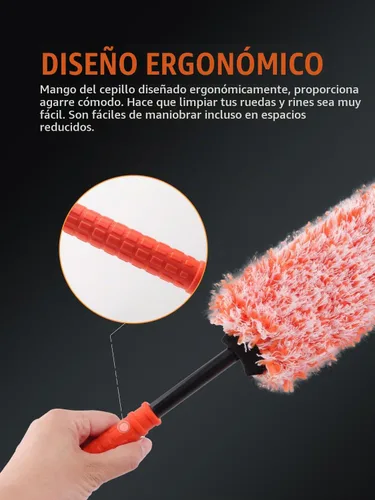 Vista 3 de SPTA Juego de cepillos para ruedas de automóvil, 2 cepillos de llanta de microfibra con 2 fundas de microfibra intercambiables grandes y 2 pequeñas