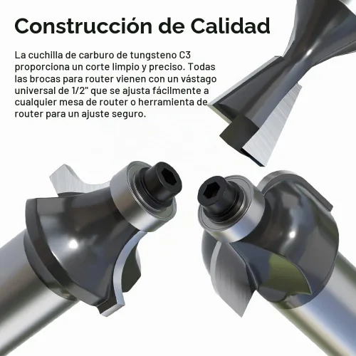 Vista 3 de Juego de brocas fresadoras de carburo de tungsteno con vástago de 1/2 pulgada