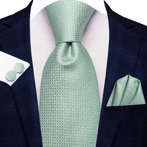 Vista 151 de Hi-Tie Corbata clásica de cachemira para hombre con pañuelo y gemelos a cuadros