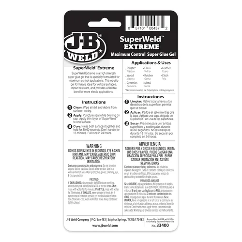 Vista 2 de J-B Weld SuperWeld Extreme Superpegamento - 15 g