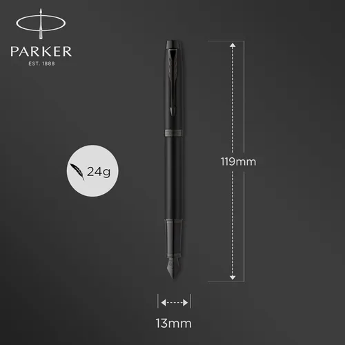 Vista 3 de Parker IM - Pluma estilográfica, negro mate, borde negro, punta media, cartucho de tinta azul, caja de regalo, perfecta para caligrafía y escritura