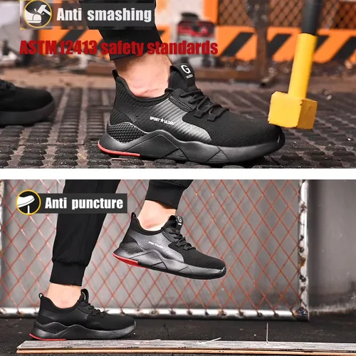 Vista 3 de ulogu Zapatos de punta de acero para hombres y mujeres, zapatos de techo ligeros e impermeables, zapatos deportivos de trabajo industrial