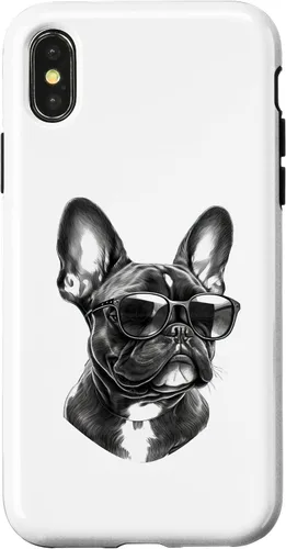 Vista 4 de Funda para iPhone 15 Bulldog Francés con gafas de sol