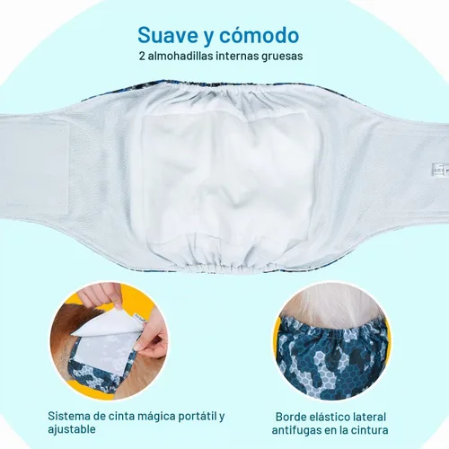 Vista 5 de Pet Soft Bandas para el vientre para perros – Pañales lavables para perros machos, reutilizables, paquete de 3 unidades para cachorros (XS, ejército)