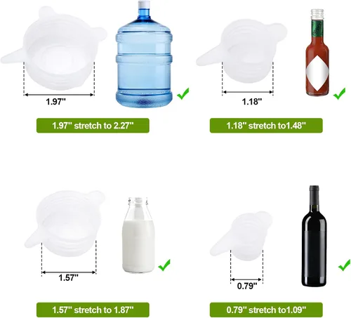 Vista 2 de Tapas elásticas de silicona, tapa de sello de silicona reutilizable, adecuadas para tapas de botellas de tamaño pequeño (paquete de 12)