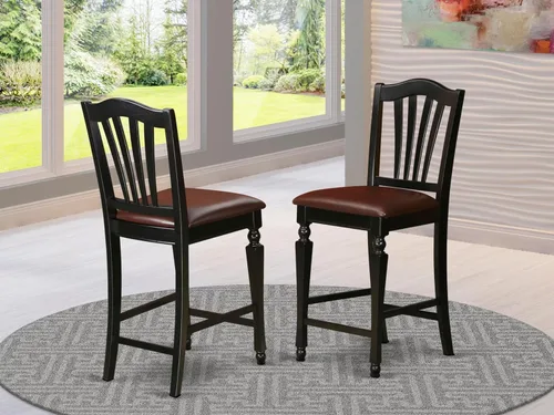 Vista 2 de East West Furniture CHS-BLK-LC Chelsea - Juego de 2 sillas de comedor tapizadas de piel sintética de madera maciza, color negro