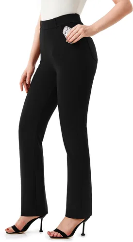 Vista 4 de AFITNE Pantalones de vestir para mujer de 27293133 pulgadas, pierna recta, elásticos, con bolsillos con cremallera