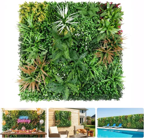 Vista 12 de Paneles de pared de plantas artificiales, paneles de boj verde de 40 x 40 pulgadas con protección UV, valla de privacidad de hiedra de hierba