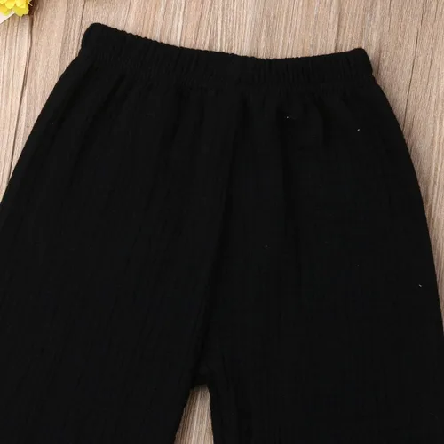 Vista 15 de Paquete de 3 pantalones de algodón y lino para bebés, niños y niñas, color liso, ropa básica para bebés