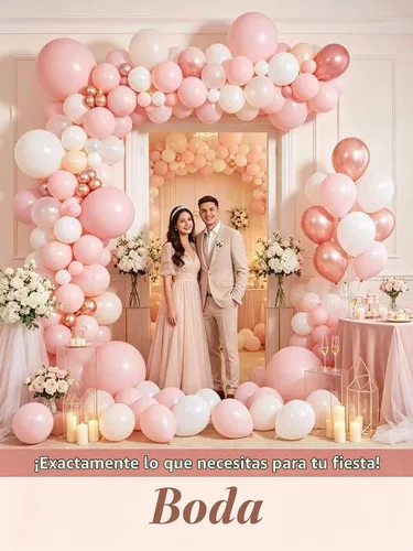 Vista 9 de Globos rosa claro, 125 piezas de diferentes tamaños de 8, 12, 10, 5 pulgadas, kit de arco de globos rosa pálido pastel para princesa, cumpleaños