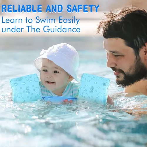 Vista 2 de Double Couple Toddler Swim Vest with Sleeves Cartoon Adjustable Strap Swimming Jacket Pool Floaties for Kids 20-50 Pounds Boys and Girls Child