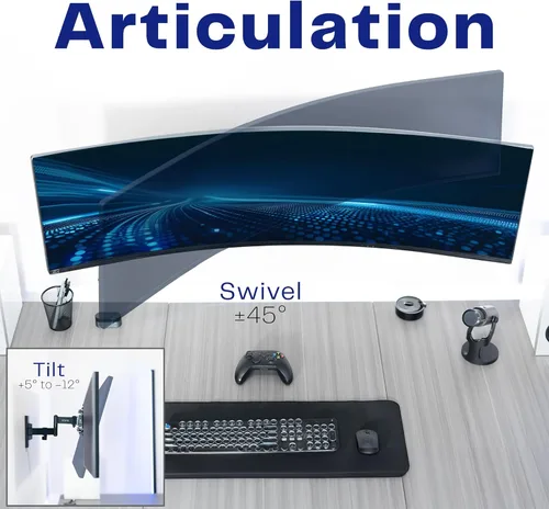 Vista 5 de VIVO Soporte de pared para monitor ultra ancho de movimiento completo, se adapta a pantallas ultra anchas de hasta 49 pulgadas y 44 libras, brazo
