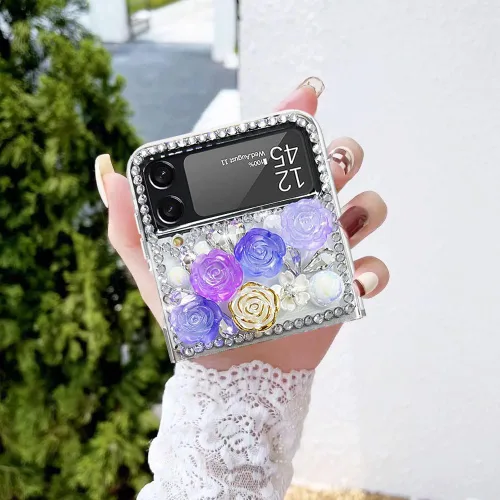 Vista 5 de Funda para Samsung Galaxy Z Flip 3 con purpurina, bonita funda transparente con diseño, brillante, reflectante, con destellos, cubierta de teléfono