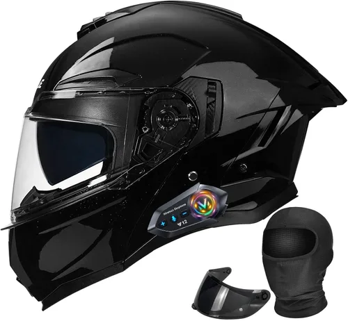 Vista 12 de Casco Modular Moto con Bluetooth Integrado, Doble Visera para Día/Noche, Ventilación Avanzada Múltiple, Forro Extraíble Lavable, Certificado DOT