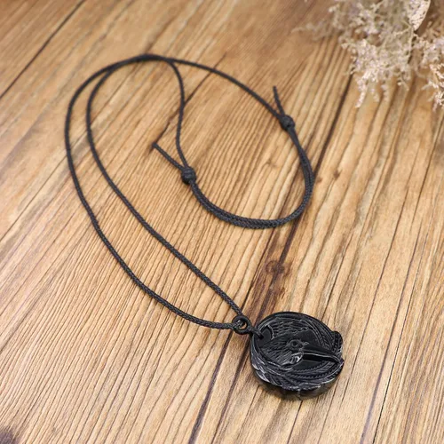 Vista 16 de COAI Collar de obsidiana negra de cuervo de joyería vikinga para hombre