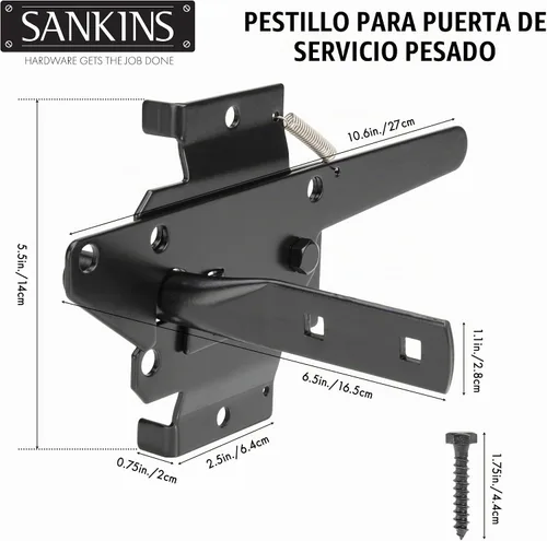 Vista 2 de Pestillo de puerta autoblocante resistente para montaje de poste de valla Negro (1 pieza)