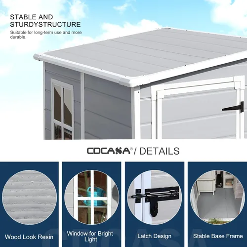 Vista 7 de CDCASA Cobertizo de almacenamiento de resina de 5 x 4 pies con piso y ventana, gris claro Waterproof Resin, Outdoor Storage Shed, Lockable Door.