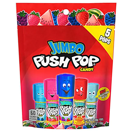 Vista 5 de Push Pop Jumbo Halloween Candy Lollipops, 5 Ct, Strawberry & More