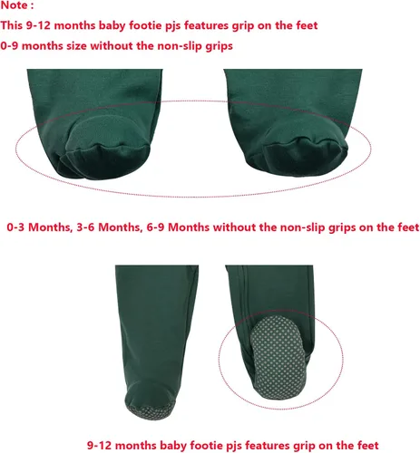 Vista 5 de Aablexema Pijama de bebé con puños de manopla, doble cremallera, ropa de algodón para bebés, pijamas para dormir con pies