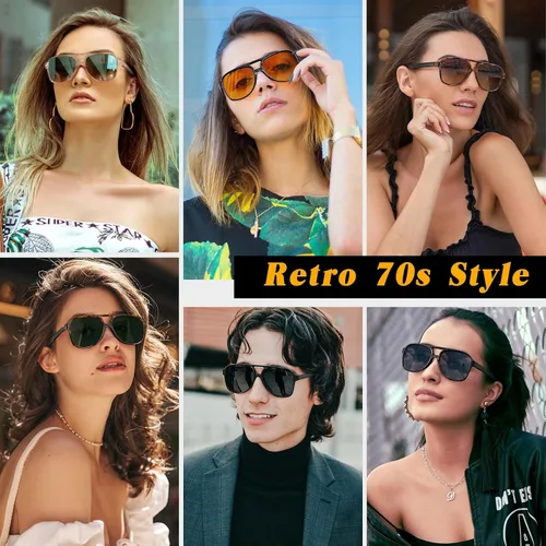 Vista 2 de GQUEEN Retro Pilot Sunglasses Womens Men Polarized 70s Vintage Square Shades Double Bridge UV400